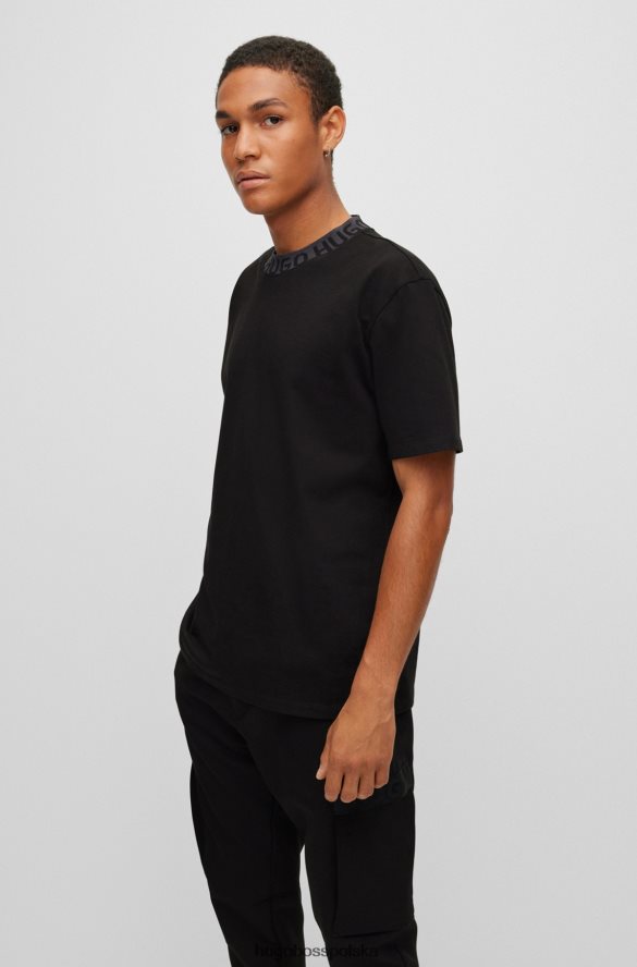 Hugo Boss Czarny, bawełniany t-shirt hugo z kołnierzykiem z dzianinowym logo czarny R0X0H61800