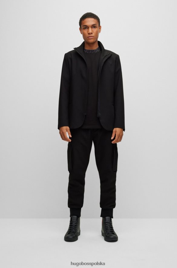Hugo Boss Czarny, bawełniany t-shirt hugo z kołnierzykiem z dzianinowym logo czarny R0X0H61800