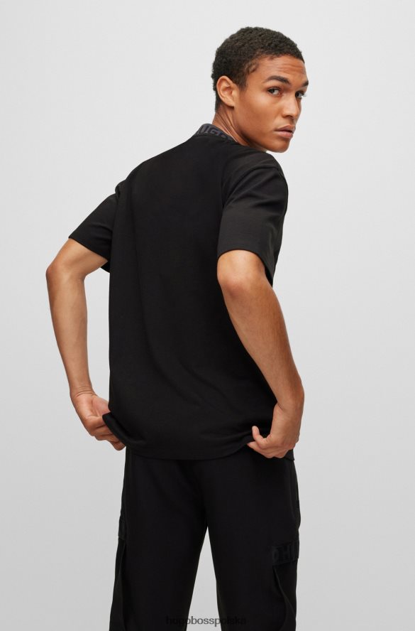 Hugo Boss Czarny, bawełniany t-shirt hugo z kołnierzykiem z dzianinowym logo czarny R0X0H61800