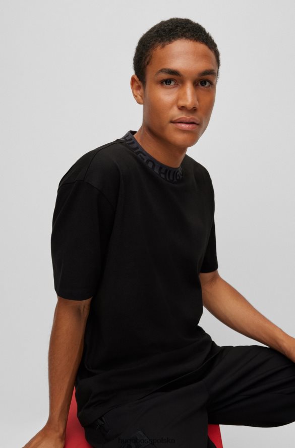 Hugo Boss Czarny, bawełniany t-shirt hugo z kołnierzykiem z dzianinowym logo czarny R0X0H61800