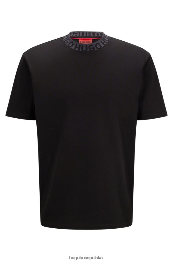 Hugo Boss Czarny, bawełniany t-shirt hugo z kołnierzykiem z dzianinowym logo czarny R0X0H61800