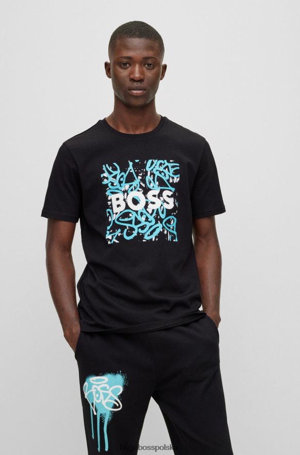 Hugo Boss Czarny, bawełniany t-shirt hugo z logo i grafiką graffiti czarny R0X0H61690