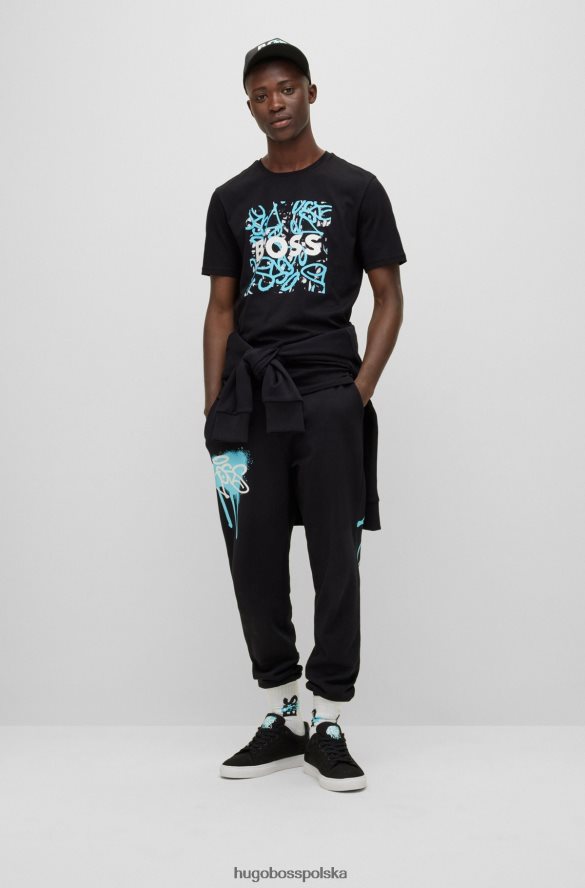 Hugo Boss Czarny, bawełniany t-shirt hugo z logo i grafiką graffiti czarny R0X0H61690