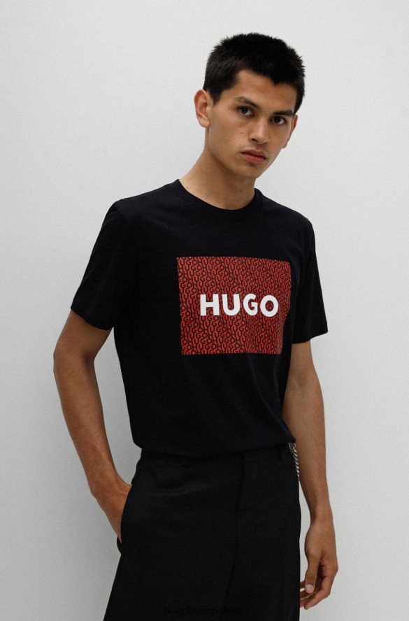Hugo Boss Czarny, bawełniany t-shirt o regularnym kroju hugo z nadrukiem logo czarny R0X0H62832