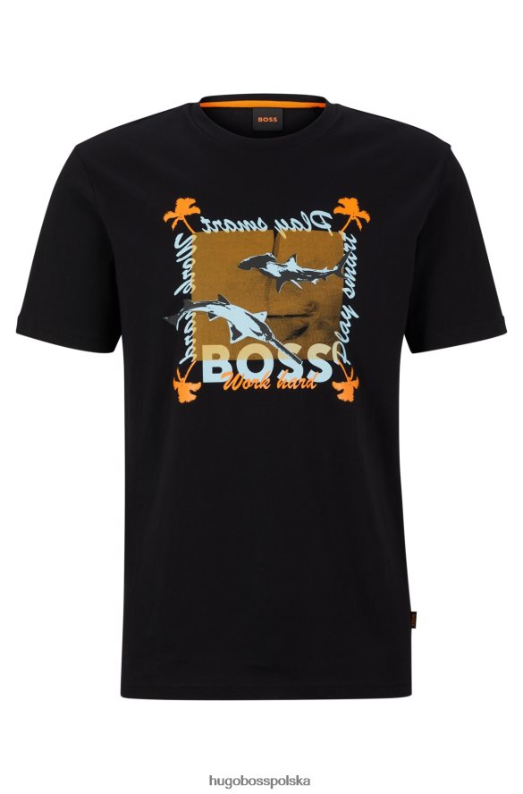 Hugo Boss Czarny, bawełniany t-shirt o regularnym kroju hugo z sezonową grafiką czarny R0X0H63283