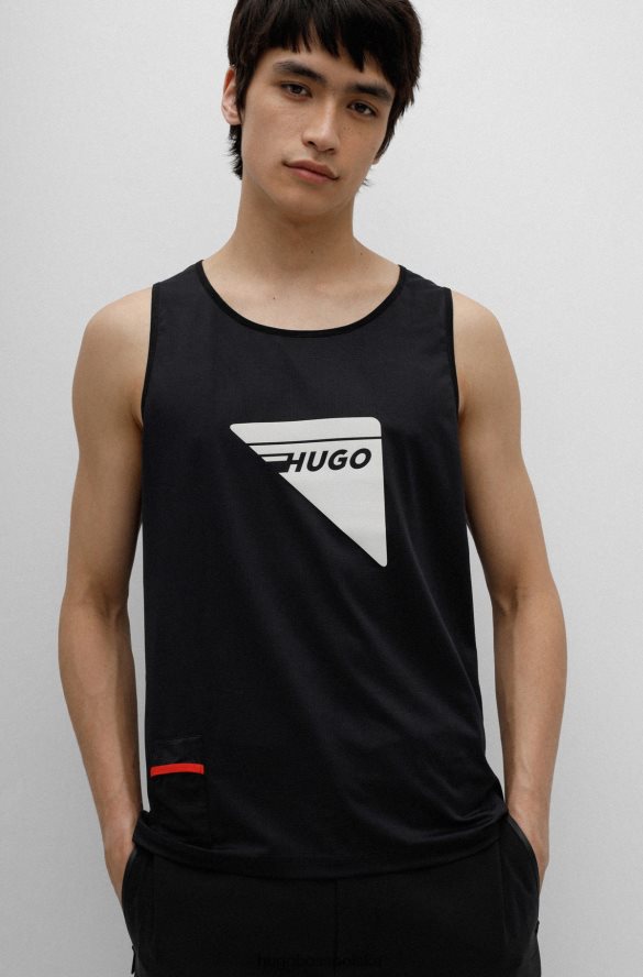 Hugo Boss Czarny podkoszulek hugo z elastycznej siateczki i ozdobnym odblaskowym logo czarny R0X0H64269