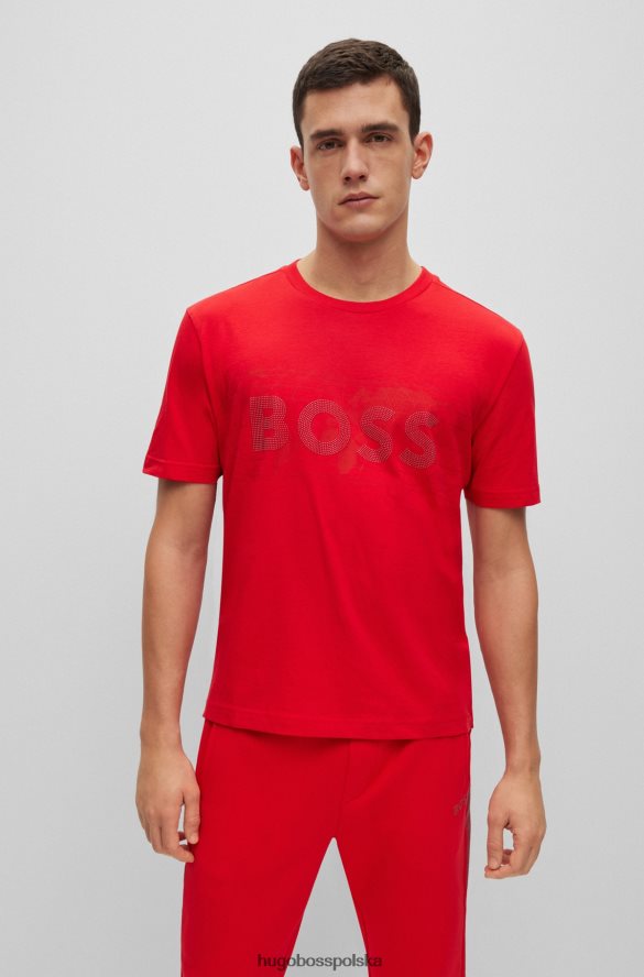 Hugo Boss Czerwony, bawełniany t-shirt hugo z logo i grafiką ze strasu czerwony R0X0H62936