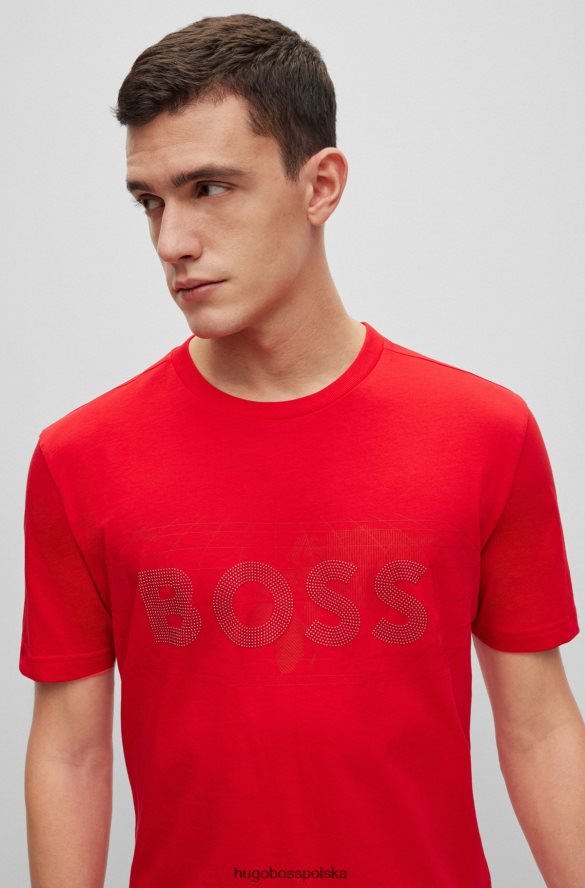 Hugo Boss Czerwony, bawełniany t-shirt hugo z logo i grafiką ze strasu czerwony R0X0H62936