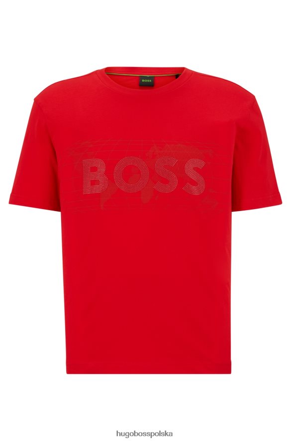 Hugo Boss Czerwony, bawełniany t-shirt hugo z logo i grafiką ze strasu czerwony R0X0H62936