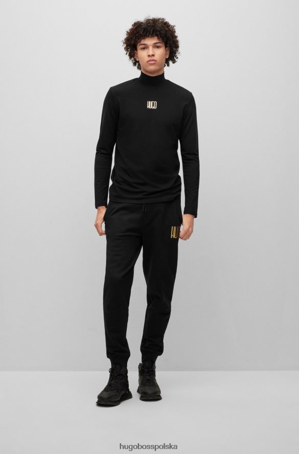 Hugo Boss Hugo Czarny, dopasowany t-shirt z golfem i detalami z logo czarny R0X0H63727