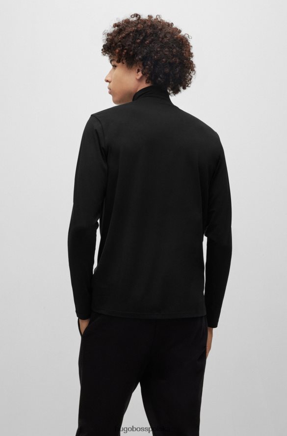 Hugo Boss Hugo Czarny, dopasowany t-shirt z golfem i detalami z logo czarny R0X0H63727