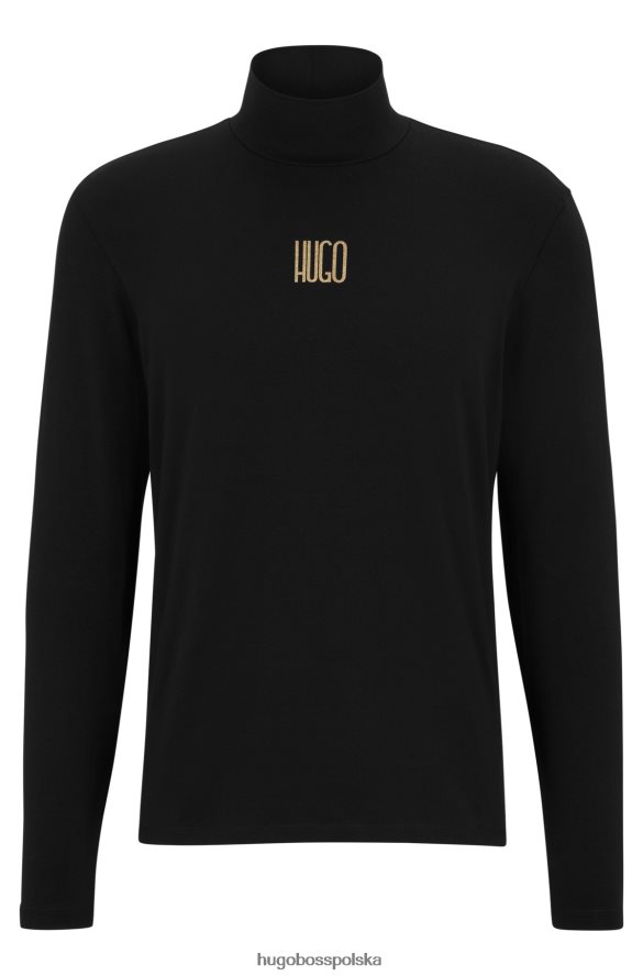 Hugo Boss Hugo Czarny, dopasowany t-shirt z golfem i detalami z logo czarny R0X0H63727