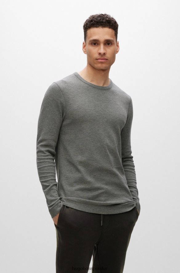 Hugo Boss Hugo Jasnoszary, dopasowany t-shirt z długim rękawem, wykonany z waflowej bawełny jasnoszary R0X0H6979