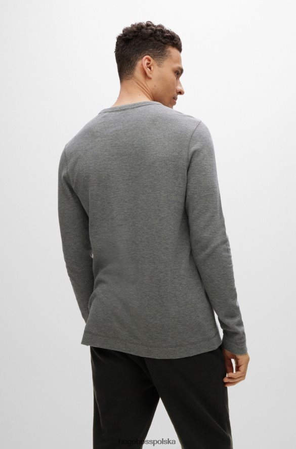 Hugo Boss Hugo Jasnoszary, dopasowany t-shirt z długim rękawem, wykonany z waflowej bawełny jasnoszary R0X0H6979