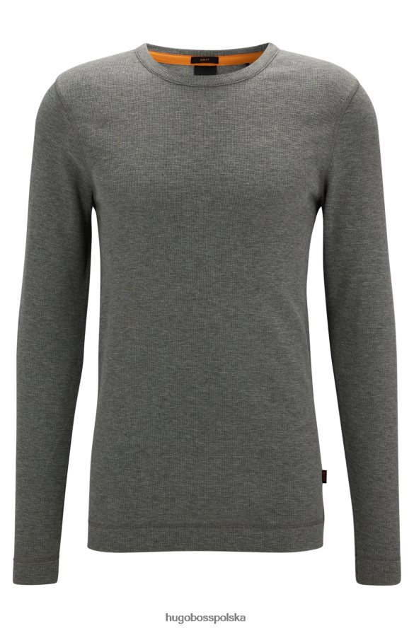 Hugo Boss Hugo Jasnoszary, dopasowany t-shirt z długim rękawem, wykonany z waflowej bawełny jasnoszary R0X0H6979