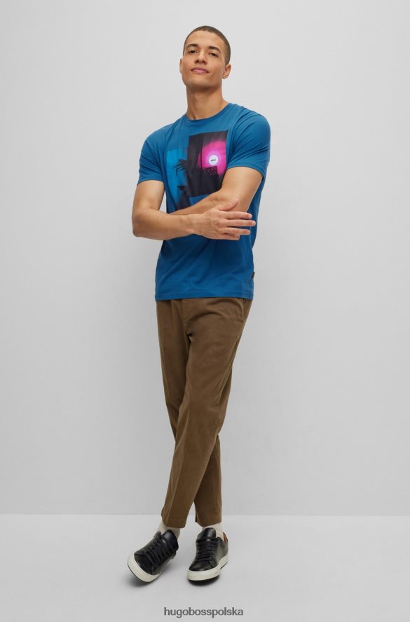 Hugo Boss Hugo Pima – bawełniana koszulka o regularnym kroju z kolorową grafiką w kolorze niebieskim niebieski R0X0H62602