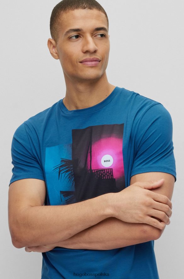Hugo Boss Hugo Pima – bawełniana koszulka o regularnym kroju z kolorową grafiką w kolorze niebieskim niebieski R0X0H62602