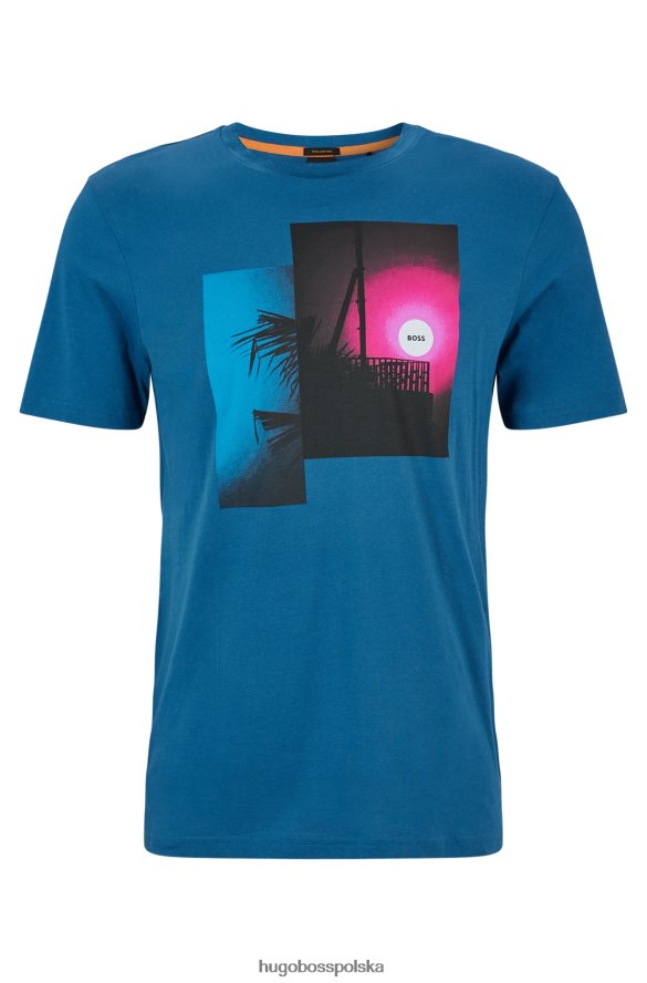 Hugo Boss Hugo Pima – bawełniana koszulka o regularnym kroju z kolorową grafiką w kolorze niebieskim niebieski R0X0H62602