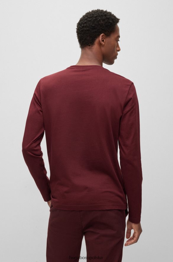 Hugo Boss Hugo T-shirt z długim rękawem z bawełnianego dżerseju z kontrastowym logo w kolorze ciemnoczerwonym ciemno czerwony R0X0H61456