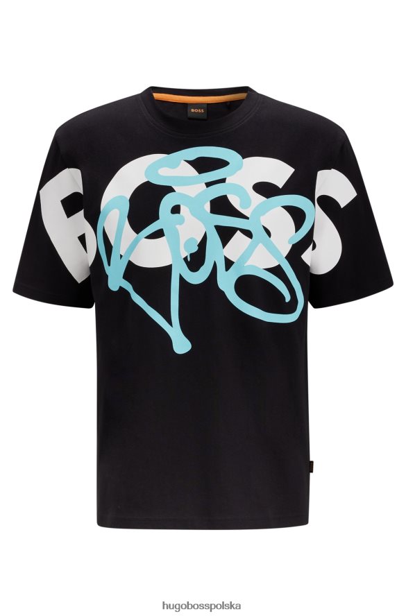 Hugo Boss Hugo, bawełniana koszulka o swobodnym kroju z logo i grafiką w kolorze czarnym czarny R0X0H63937