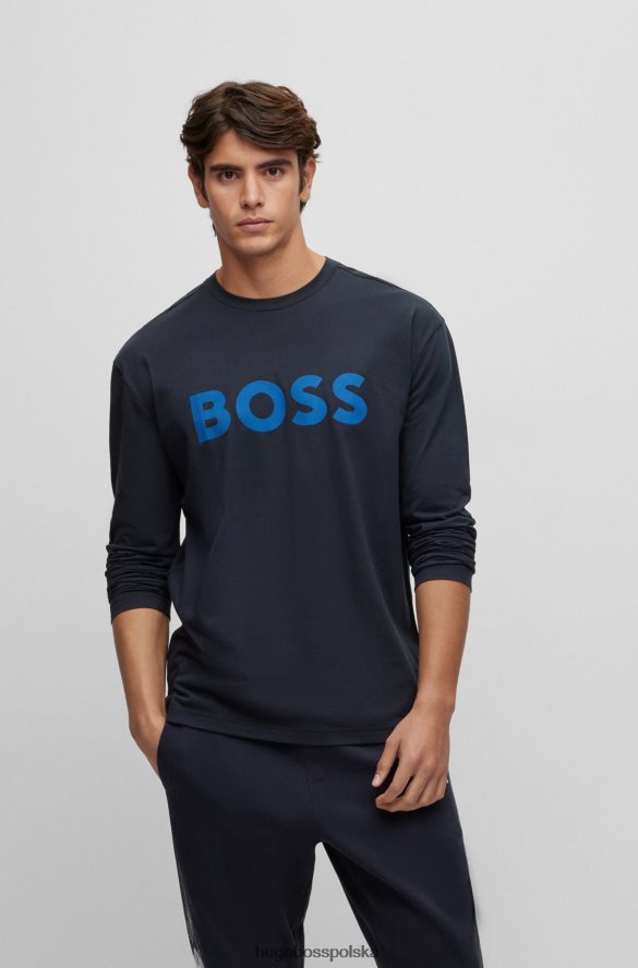 Hugo Boss Hugo bawełniana koszulka z długim rękawem i nadrukiem logo w kolorze ciemnoniebieskim ciemny niebieski R0X0H63347