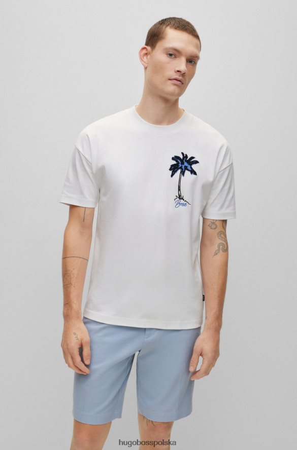 Hugo Boss Hugo biały, oversize'owy t-shirt z bawełny typu interlock z aplikacją z grafiką biały R0X0H64201