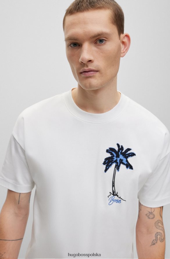 Hugo Boss Hugo biały, oversize'owy t-shirt z bawełny typu interlock z aplikacją z grafiką biały R0X0H64201