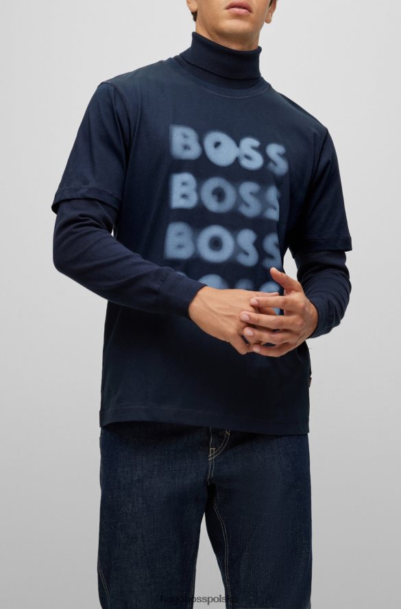 Hugo Boss Hugo – ciemnoniebieska koszulka z bawełnianego dżerseju o swobodnym kroju z grafiką z logo ciemny niebieski R0X0H61744