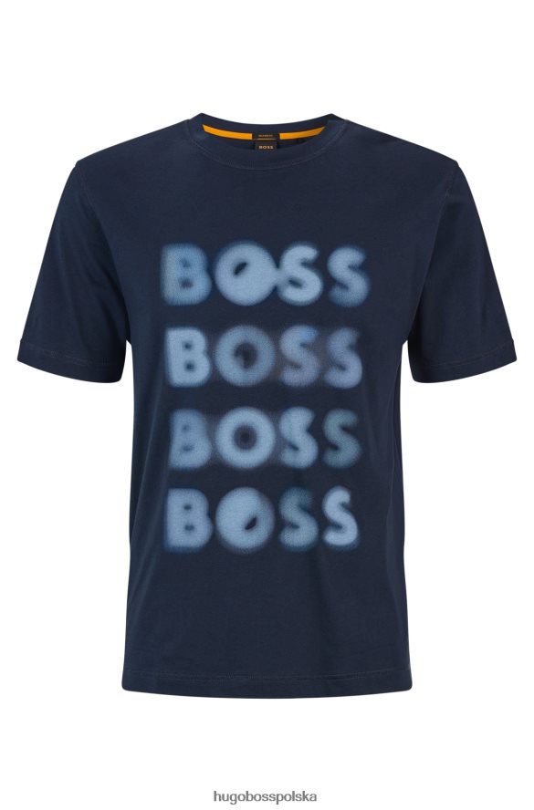 Hugo Boss Hugo – ciemnoniebieska koszulka z bawełnianego dżerseju o swobodnym kroju z grafiką z logo ciemny niebieski R0X0H61744