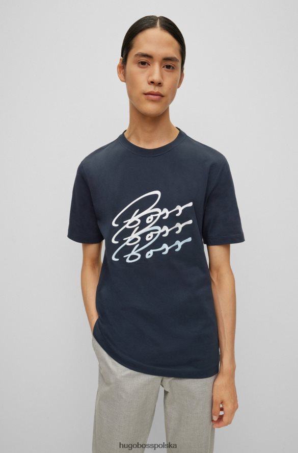 Hugo Boss Hugo ciemnoniebieska koszulka z bawełnianego jerseyu o dopasowanym kroju z wielokolorowymi logo ciemny niebieski R0X0H63992