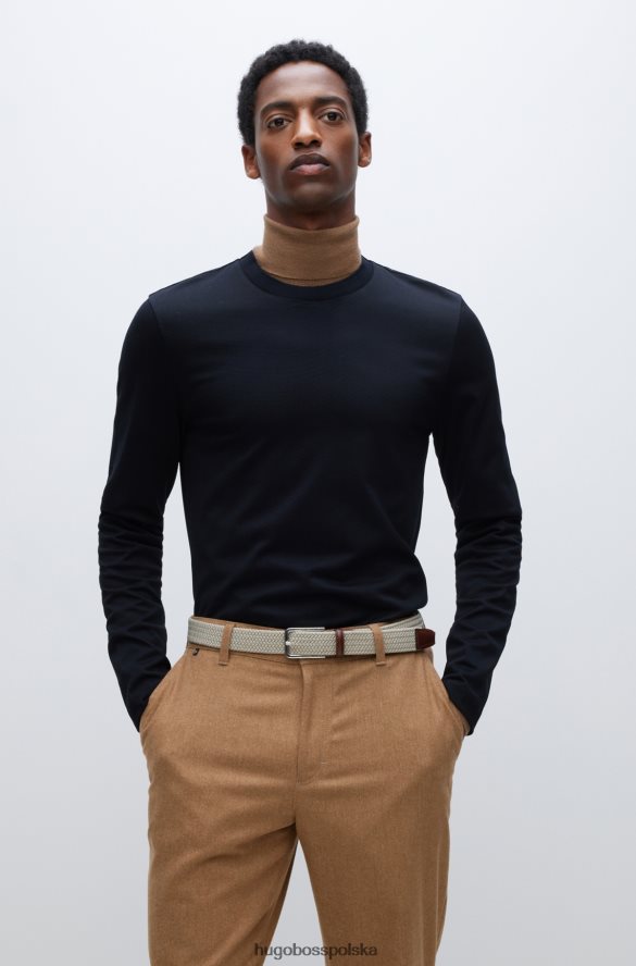 Hugo Boss Hugo czarna koszulka slim-fit z merceryzowanej bawełny o bogatej strukturze czarny R0X0H61986