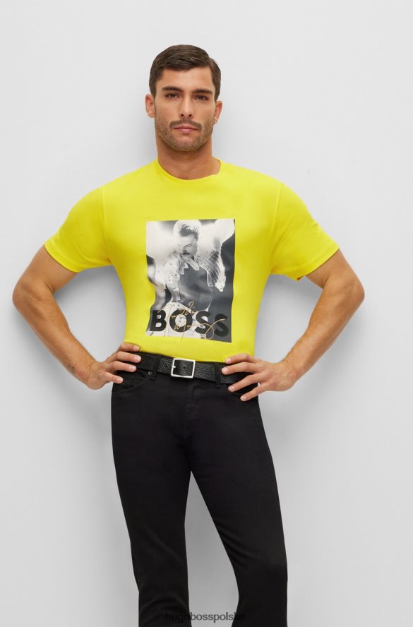 Hugo Boss Hugo interlock – bawełniana koszulka z ekskluzywną grafiką w kolorze żółtym żółty R0X0H61104