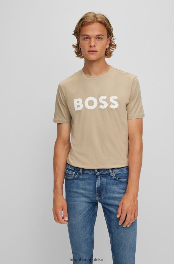 Hugo Boss Hugo jasnobeżowa koszulka z bawełnianego jerseyu z gumowanym nadrukiem jasny beż R0X0H61109