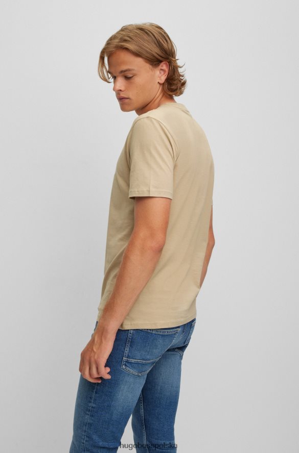 Hugo Boss Hugo jasnobeżowa koszulka z bawełnianego jerseyu z gumowanym nadrukiem jasny beż R0X0H61109