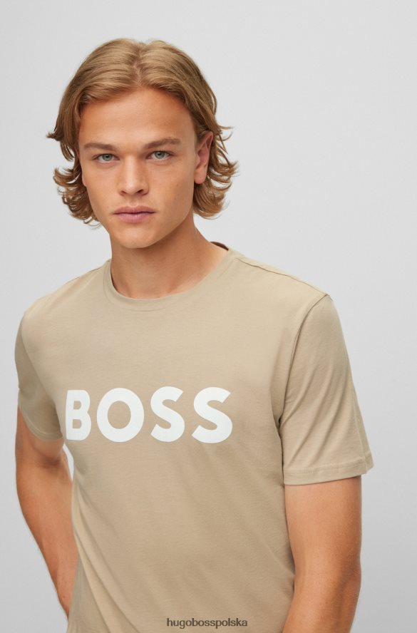 Hugo Boss Hugo jasnobeżowa koszulka z bawełnianego jerseyu z gumowanym nadrukiem jasny beż R0X0H61109