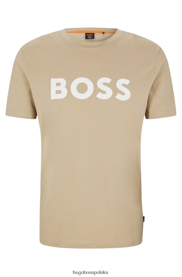 Hugo Boss Hugo jasnobeżowa koszulka z bawełnianego jerseyu z gumowanym nadrukiem jasny beż R0X0H61109