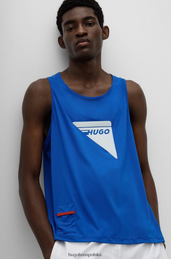 Hugo Boss Koszulka bez rękawów hugo z elastycznej siateczki i ozdobnym, odblaskowym logo w kolorze niebieskim niebieski R0X0H64270