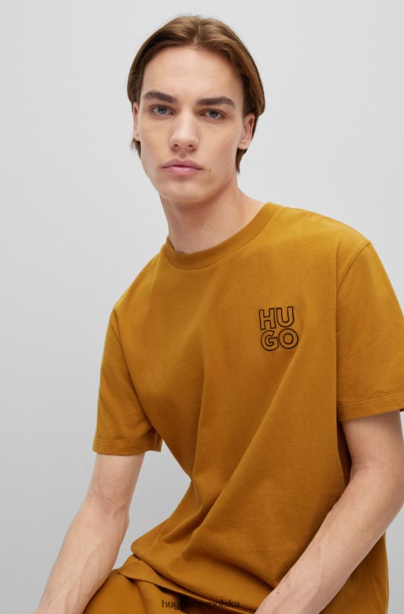 Hugo Boss Pomarańczowy t-shirt hugo z bawełny organicznej z okrągłym dekoltem i logo Pomarańczowy R0X0H64275