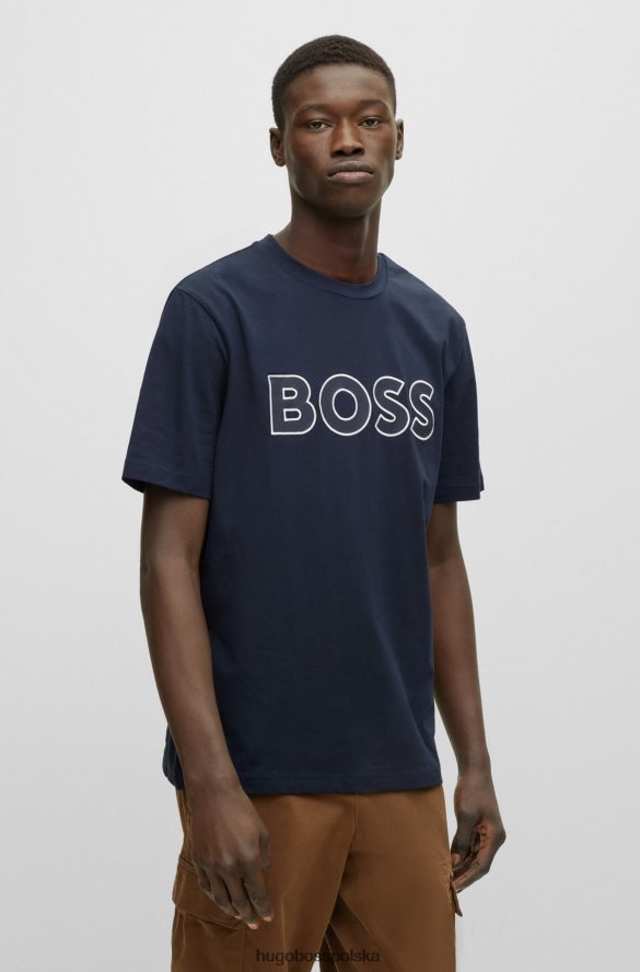 Hugo Boss T-shirt Hugo z elastycznej bawełny z kontrastowym logo w kolorze ciemnoniebieskim ciemny niebieski R0X0H64001
