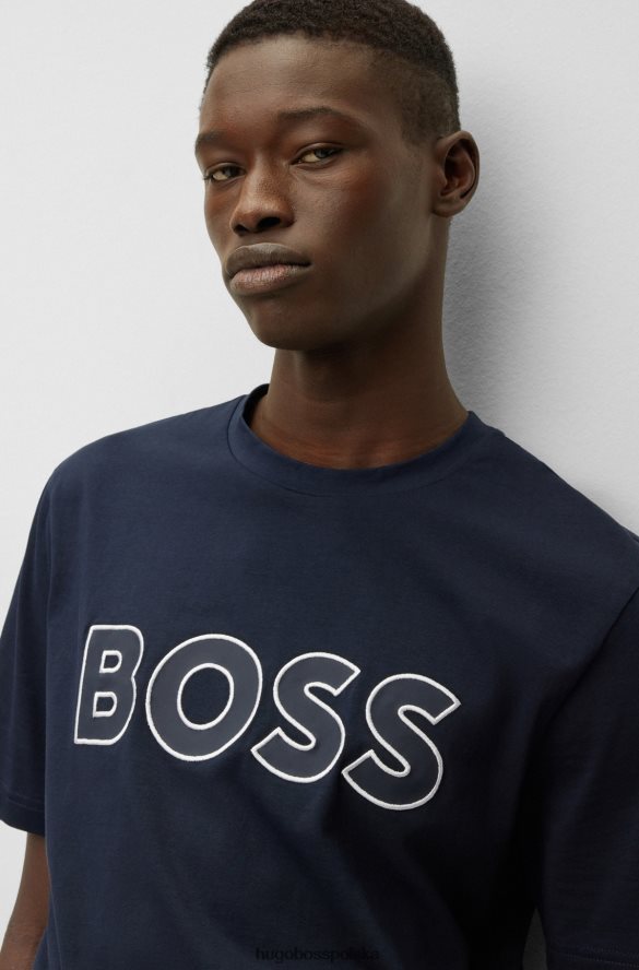Hugo Boss T-shirt Hugo z elastycznej bawełny z kontrastowym logo w kolorze ciemnoniebieskim ciemny niebieski R0X0H64001