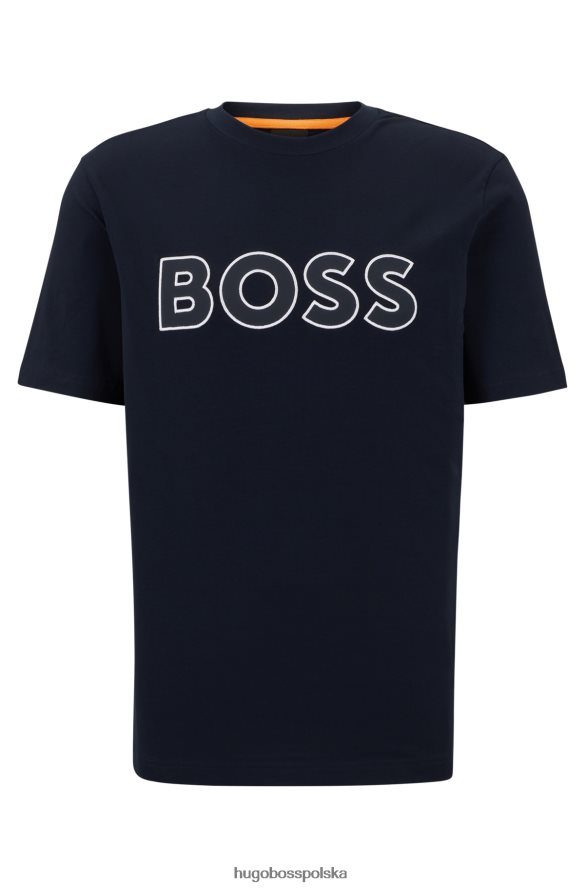 Hugo Boss T-shirt Hugo z elastycznej bawełny z kontrastowym logo w kolorze ciemnoniebieskim ciemny niebieski R0X0H64001
