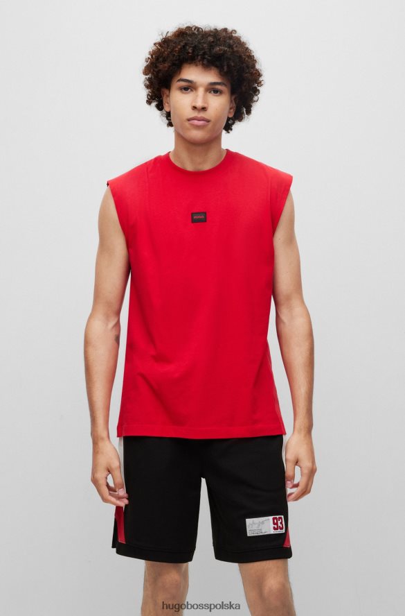 Hugo Boss T-shirt bez rękawów z bawełnianego dżerseju z metką z logo, czerwony hugo czerwony R0X0H64389