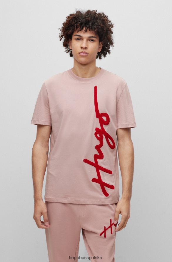 Hugo Boss T-shirt hugo z bawełny organicznej z dużym haftowanym logo w kolorze jasnoróżowym jasnoróżowy R0X0H63531