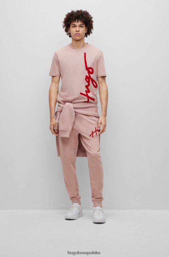 Hugo Boss T-shirt hugo z bawełny organicznej z dużym haftowanym logo w kolorze jasnoróżowym jasnoróżowy R0X0H63531
