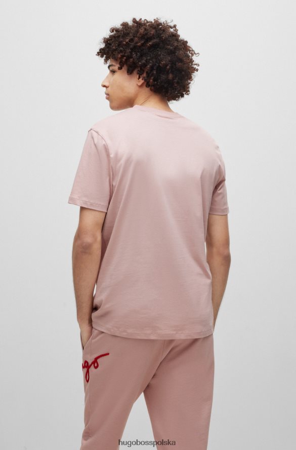 Hugo Boss T-shirt hugo z bawełny organicznej z dużym haftowanym logo w kolorze jasnoróżowym jasnoróżowy R0X0H63531