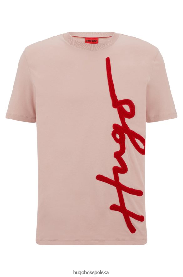 Hugo Boss T-shirt hugo z bawełny organicznej z dużym haftowanym logo w kolorze jasnoróżowym jasnoróżowy R0X0H63531