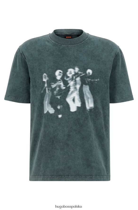 Hugo Boss T-shirt hugo z brzoskwiniowej bawełny z sezonowym nadrukiem w kolorze ciemnozielonym ciemnozielony R0X0H64033