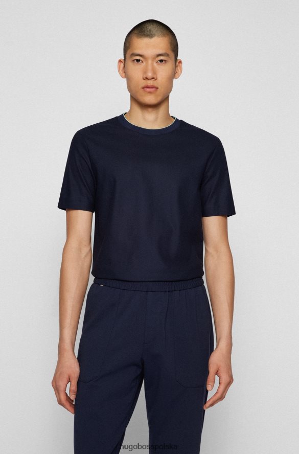 Hugo Boss T-shirt o dopasowanym kroju z bawełny o strukturze plastra miodu z kołnierzykiem hugo w kolorze ciemnoniebieskim ciemny niebieski R0X0H63522