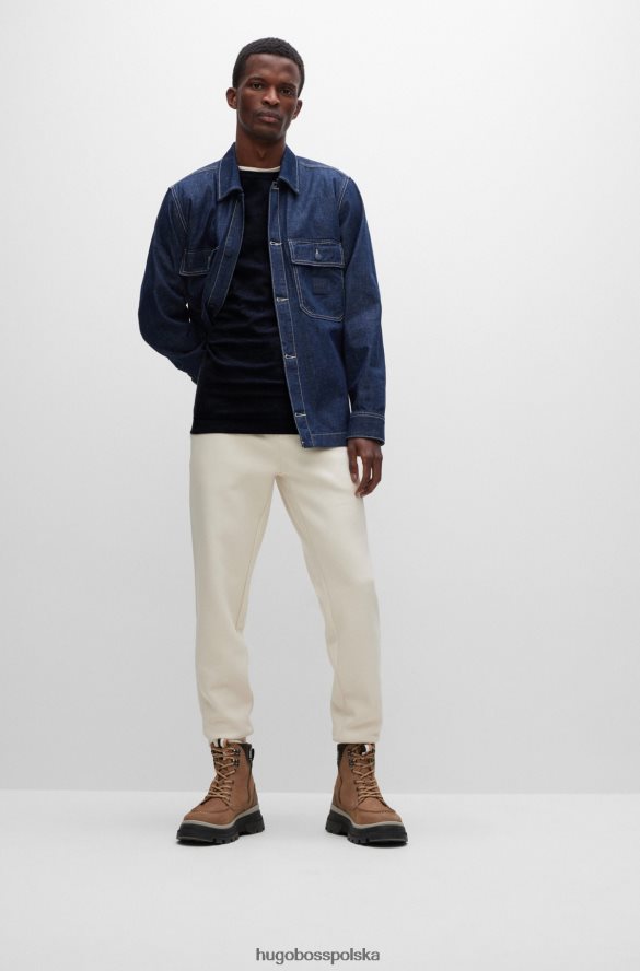 Hugo Boss T-shirt o dopasowanym kroju z długim rękawem, wykonany z bawełny hugo w kolorze waflowym w kolorze ciemnoniebieskim ciemny niebieski R0X0H6977