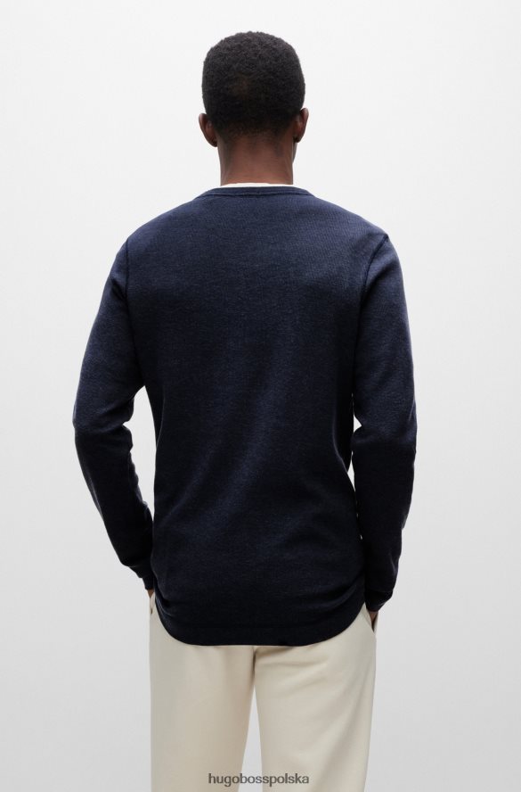 Hugo Boss T-shirt o dopasowanym kroju z długim rękawem, wykonany z bawełny hugo w kolorze waflowym w kolorze ciemnoniebieskim ciemny niebieski R0X0H6977